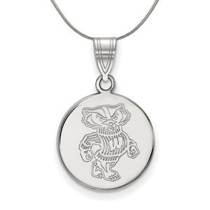 Sterling Silver U. of Wisconsin Medium Logo Disc Necklace - 20 Inch